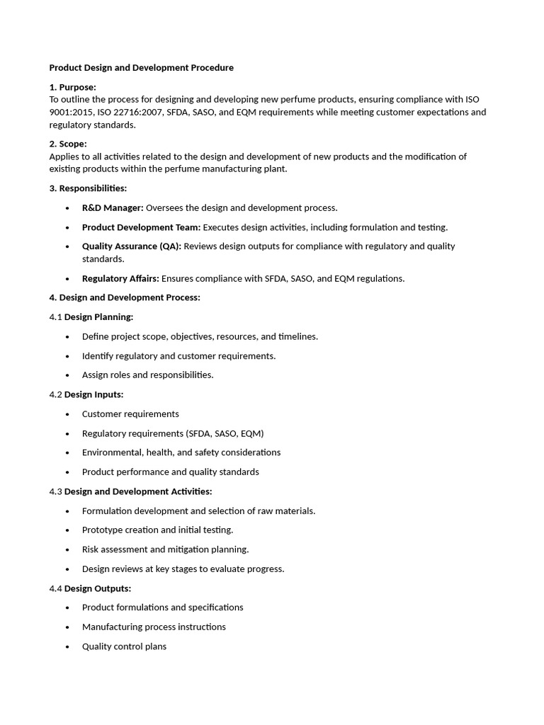 ISO 13485 Design Procedure for Perfumes | PDF | Verification And ...