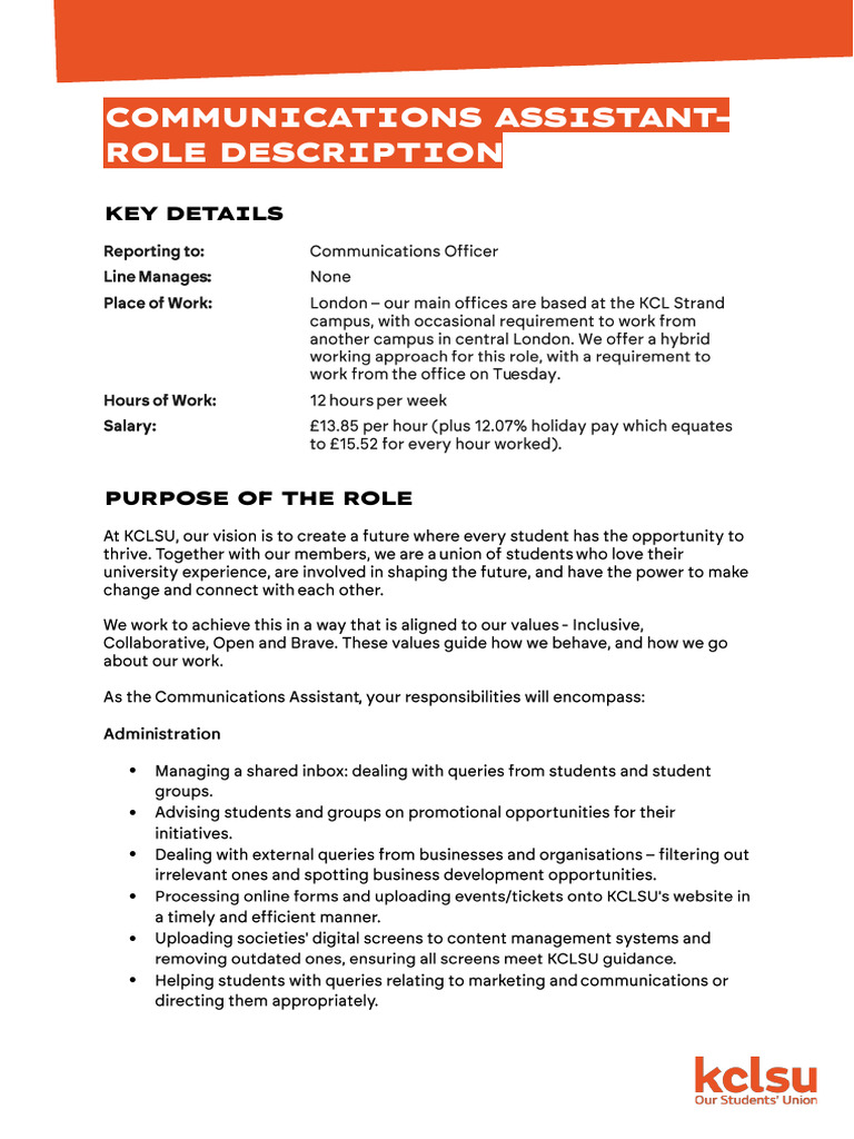 Communications Assistant JD | PDF