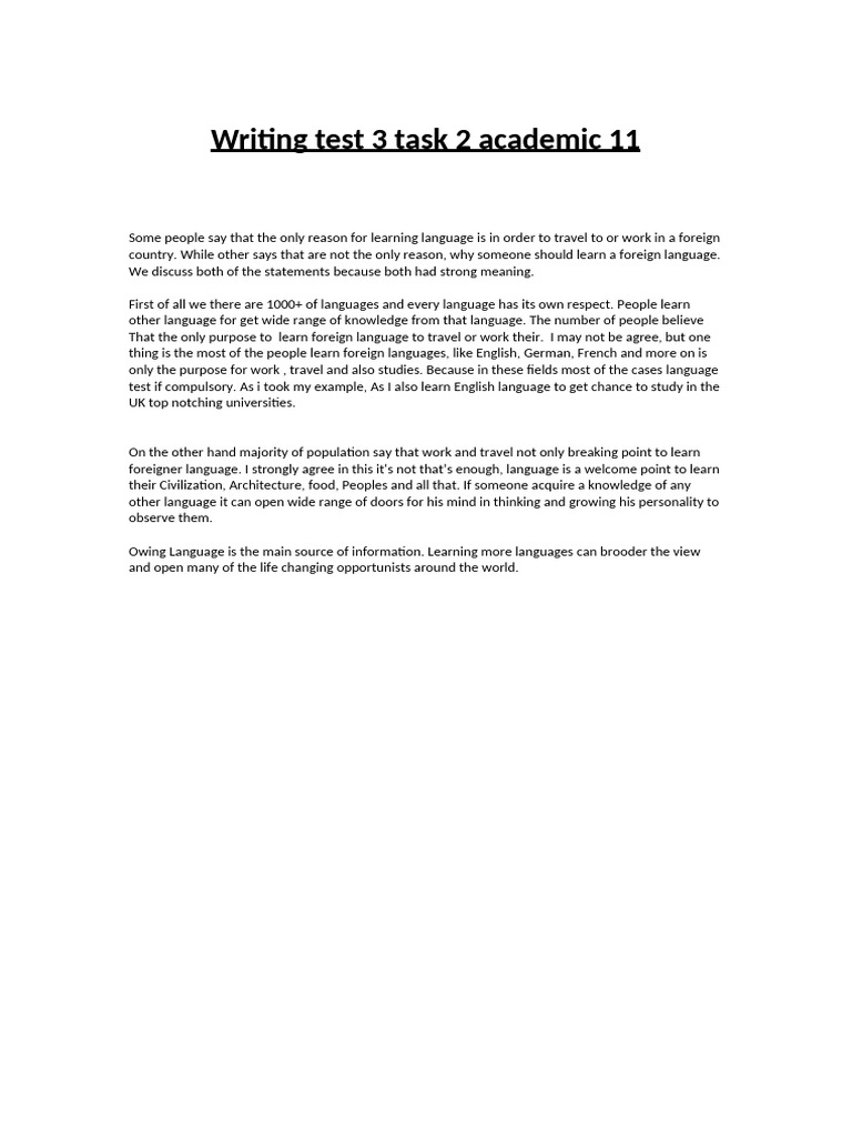 Writing Test 3 Task 2 Academic 11 | PDF