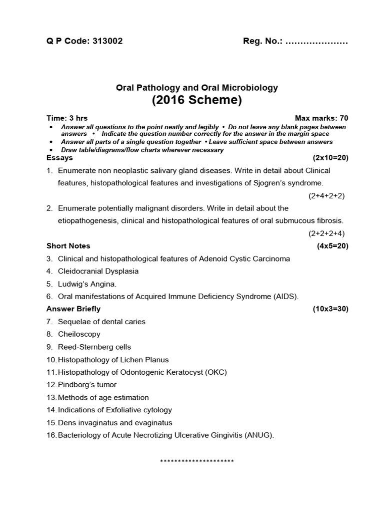 BDS Oral Pathology Exam Paper 2025 | PDF