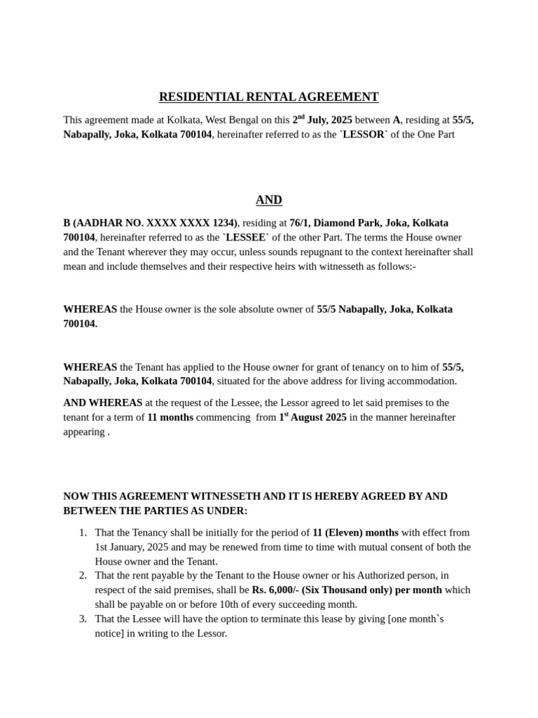 Residential Rental Agreement Details | PDF | Lease | Leasehold Estate