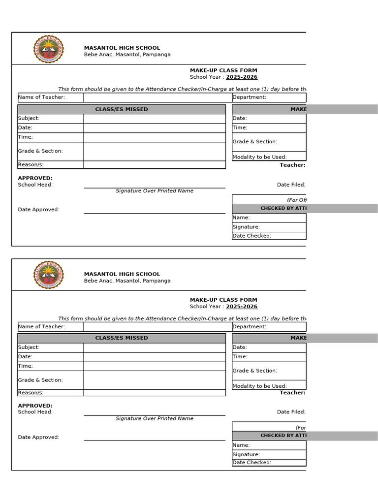 Masantol High School Make-Up Class Form | PDF