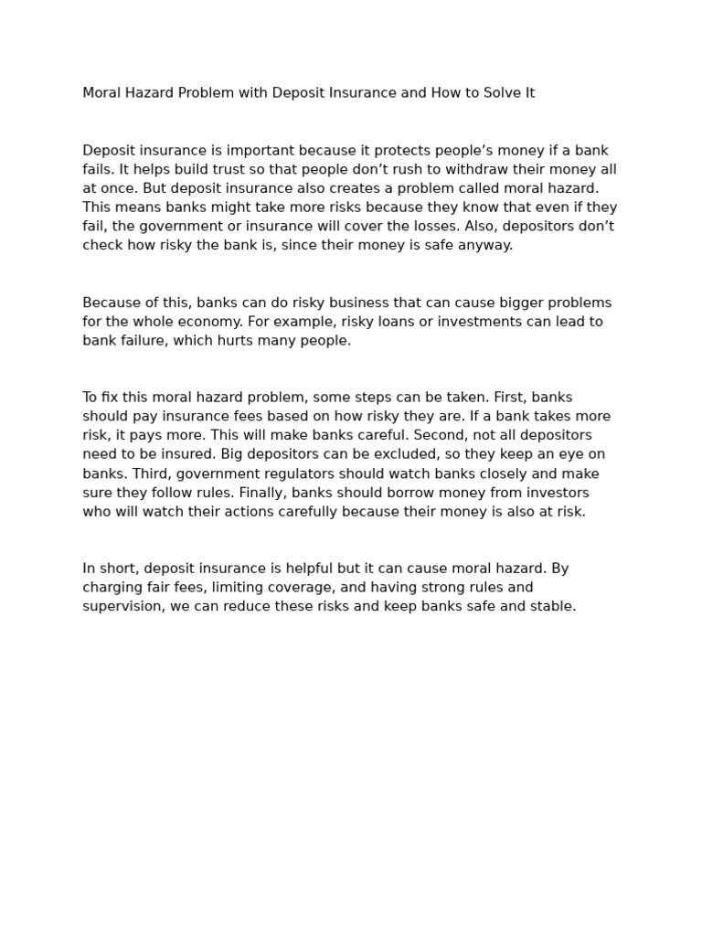 Solving Moral Hazard in Deposit Insurance | PDF