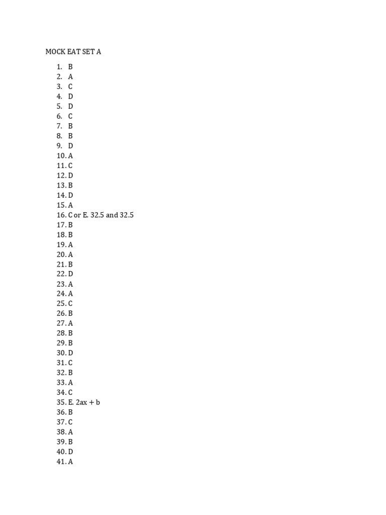 Mock Eat Set A Answer Key | PDF | Mathematics