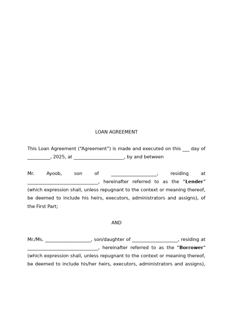 Loan Agreement for ₹1 Crore in India | PDF | Loans | Interest