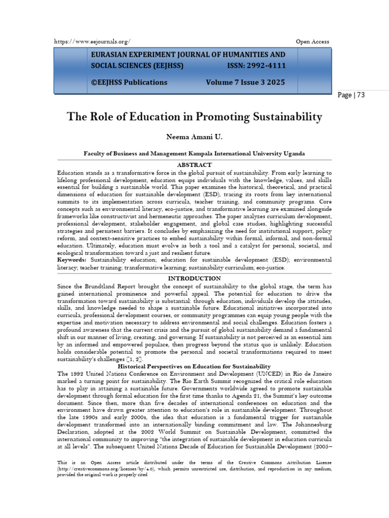 Education's Role in Sustainability | PDF | Sustainability | Sustainable ...