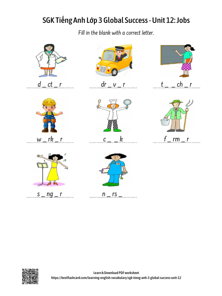 SGK3 - Unit12 - Jobs Voca Missing Letters | PDF