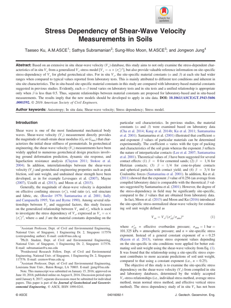 2016 - Shear Waves Velocity and Stress Dependency | PDF | Geotechnical ...