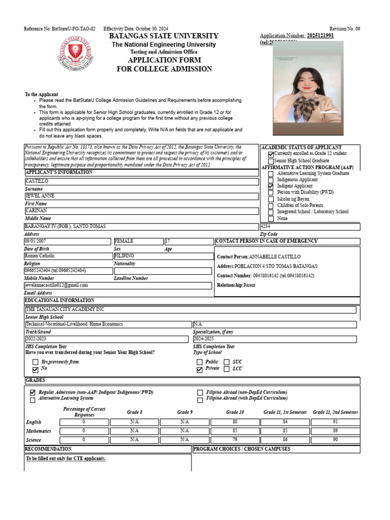 BSU ApplicationForm | PDF
