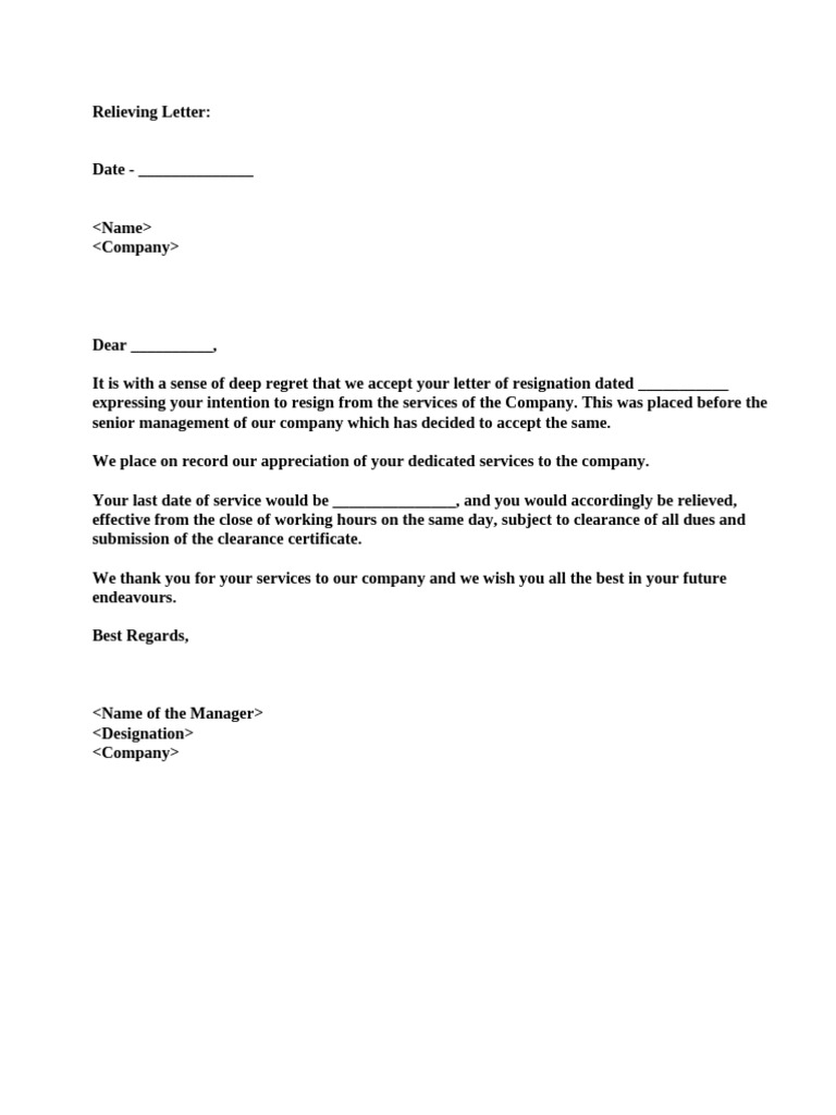 Relieving and Experience Letter Templates | PDF | Business