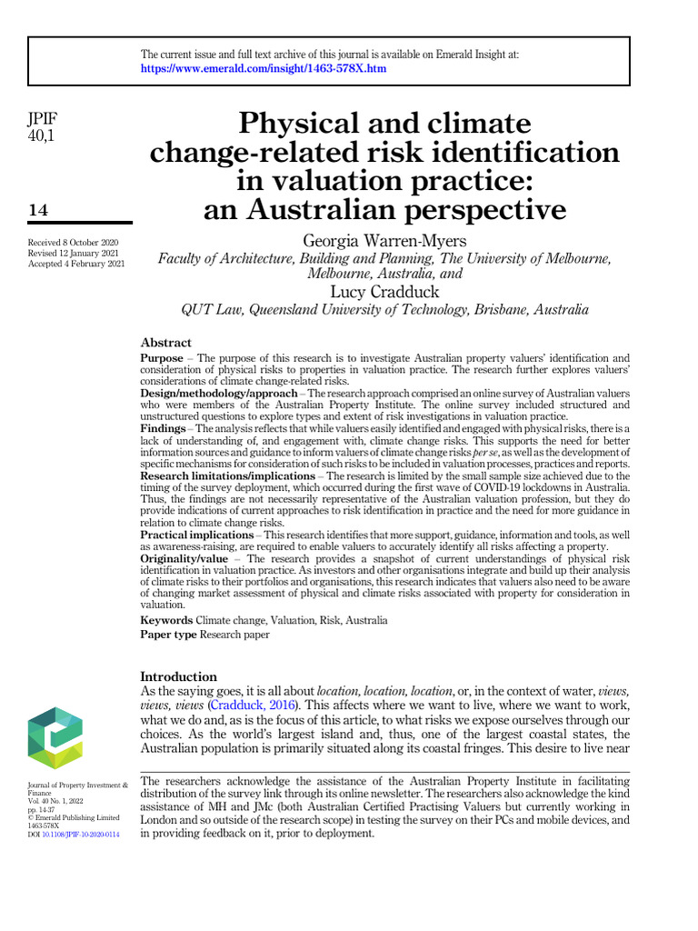 Climate Risk in Australian Valuation Practices | PDF | Real Estate ...