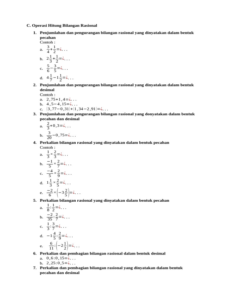 Operasi Hitung Bilangan Rasional | PDF