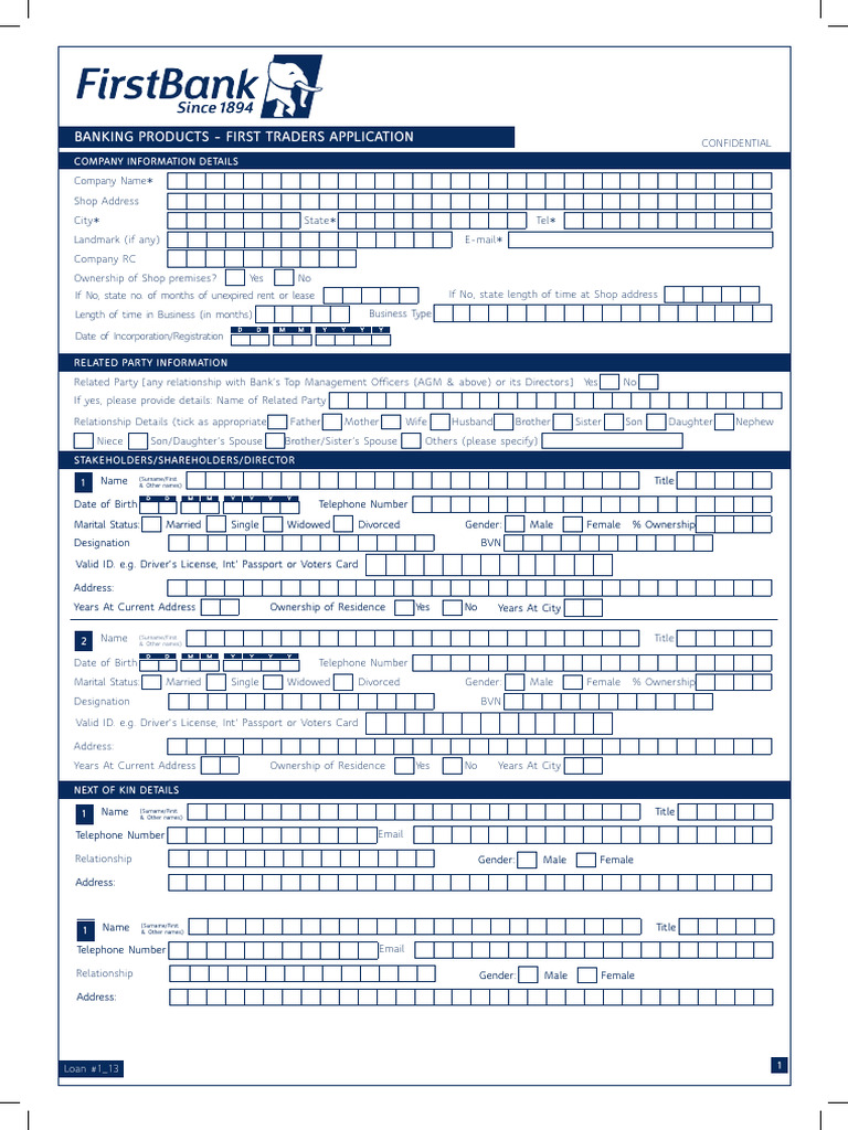 First Traders Banking Application Form | PDF | Loans | Line Of Credit