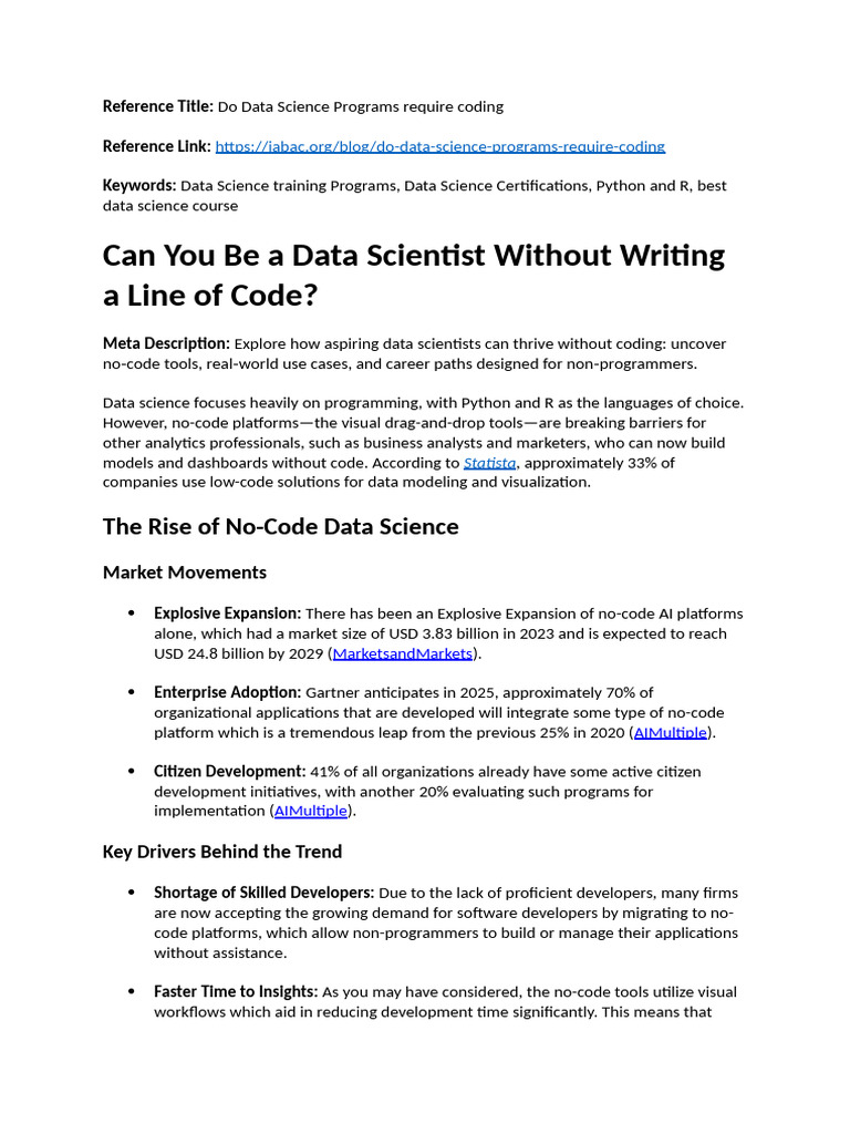 Data Science Without Coding: A Guide | PDF | Data Analysis | Data Science