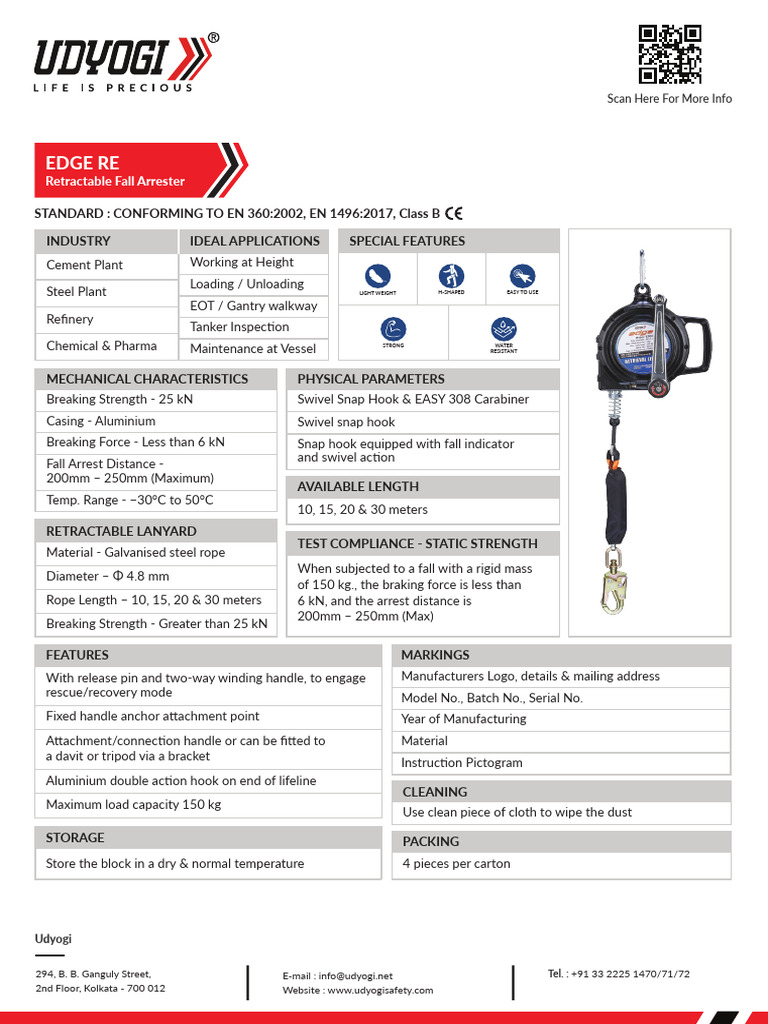 Retractable Fall Arrester Overview | PDF