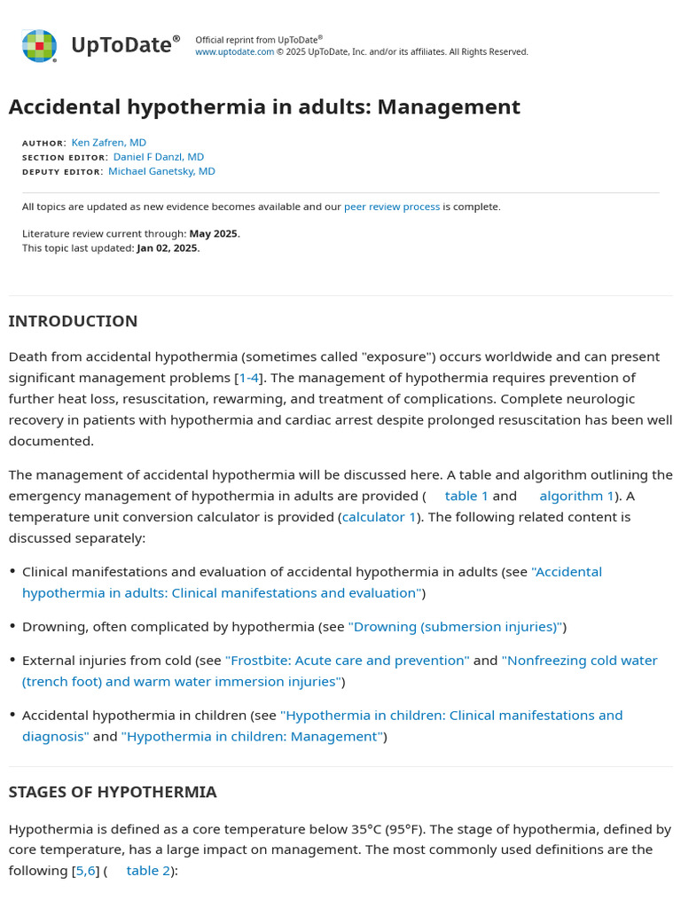Accidental Hypothermia in Adults - Management - UpToDate | PDF ...