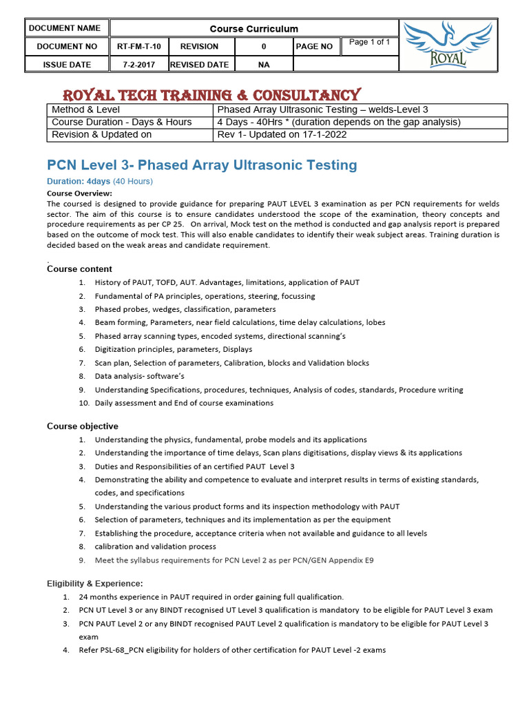PAUT Level 3 Course Curriculum Guide | PDF | Specification (Technical ...