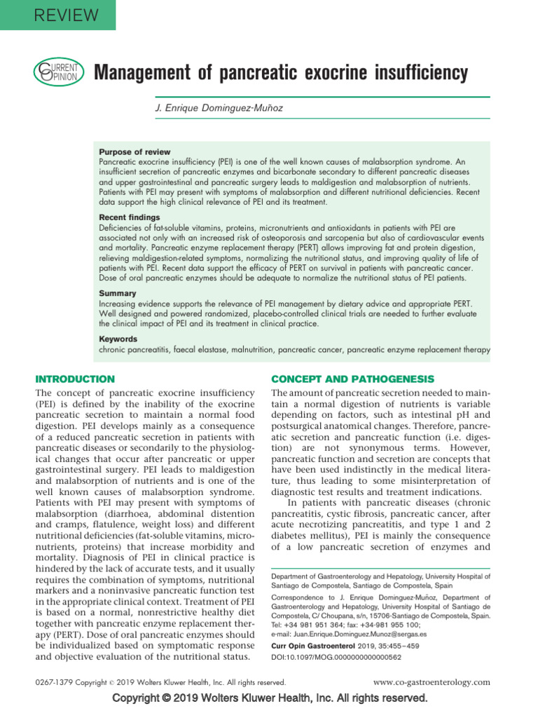 Managing Pancreatic Exocrine Insufficiency | PDF | Pancreas ...