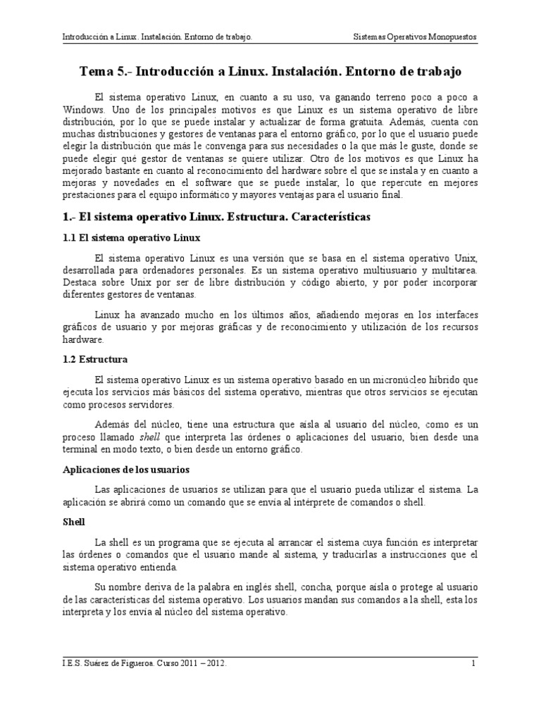 Tema 5 Introduccion A Linux Pdf Distribución De Linux Interfaz De
