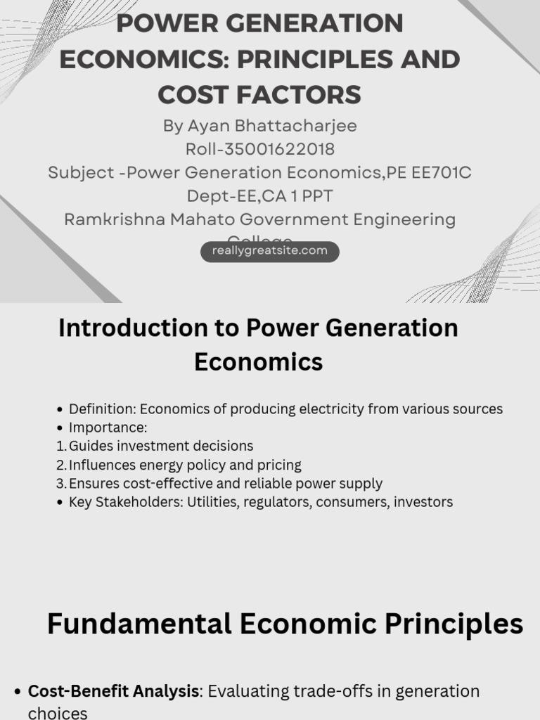 Power Generation Economics Overview | PDF