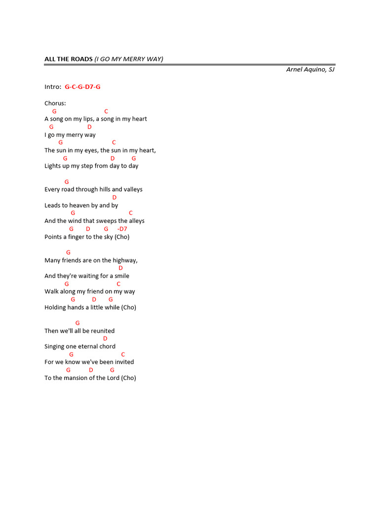 I Go My Merry Way Lyrics | PDF