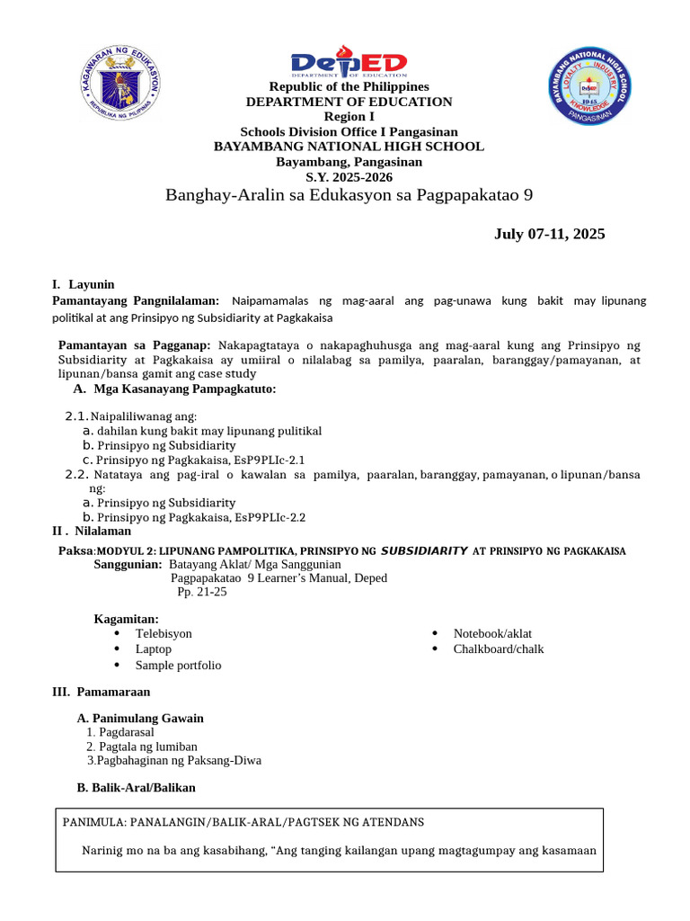 DLP Esp 9 Q1-Week 4 | PDF