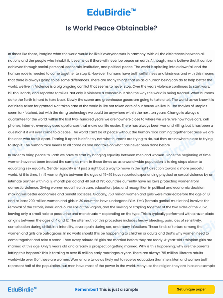 Is World Peace Obtainable | PDF | Climate Change | Female Genital ...