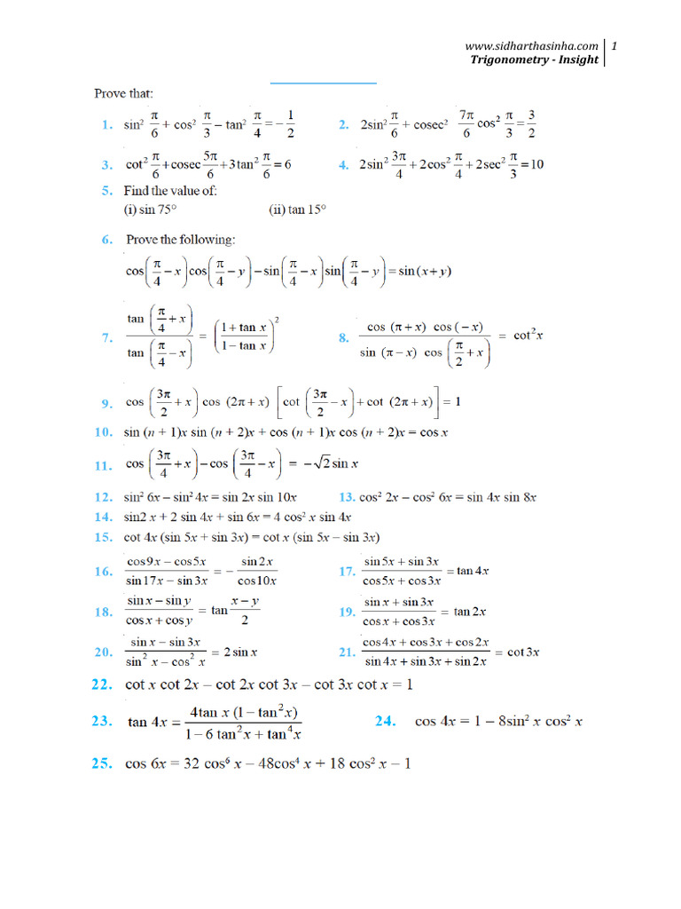 Trigonometry Insight Worksheet2 Pdf