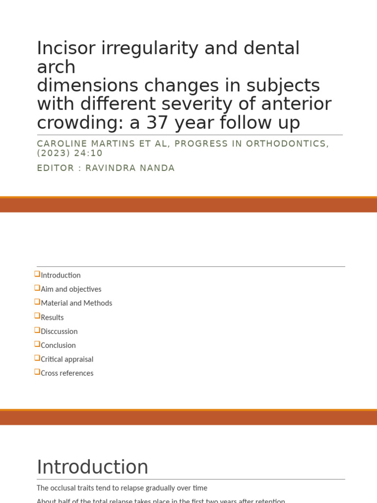 Long-Term Changes in Arch Length | PDF | Orthodontics | Mouth