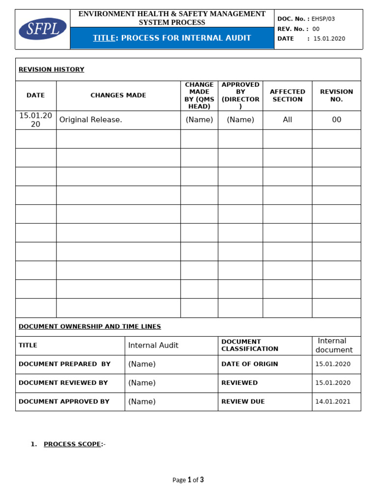 Internal Audit Process for EHS Management | PDF | Audit | Quality ...