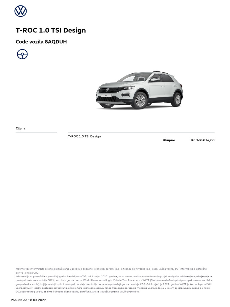 T-ROC 1.0 TSI Design: Code Vozila 8AQDUH | PDF