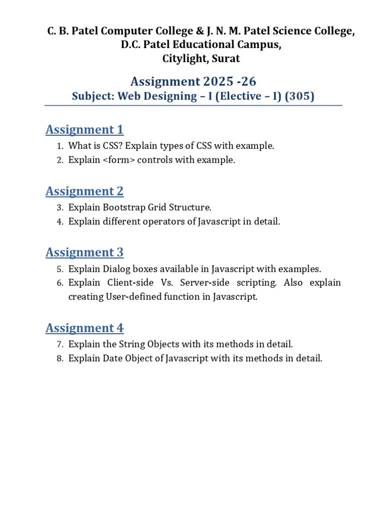 Web Designing Assignment 2025-26 Guide | PDF