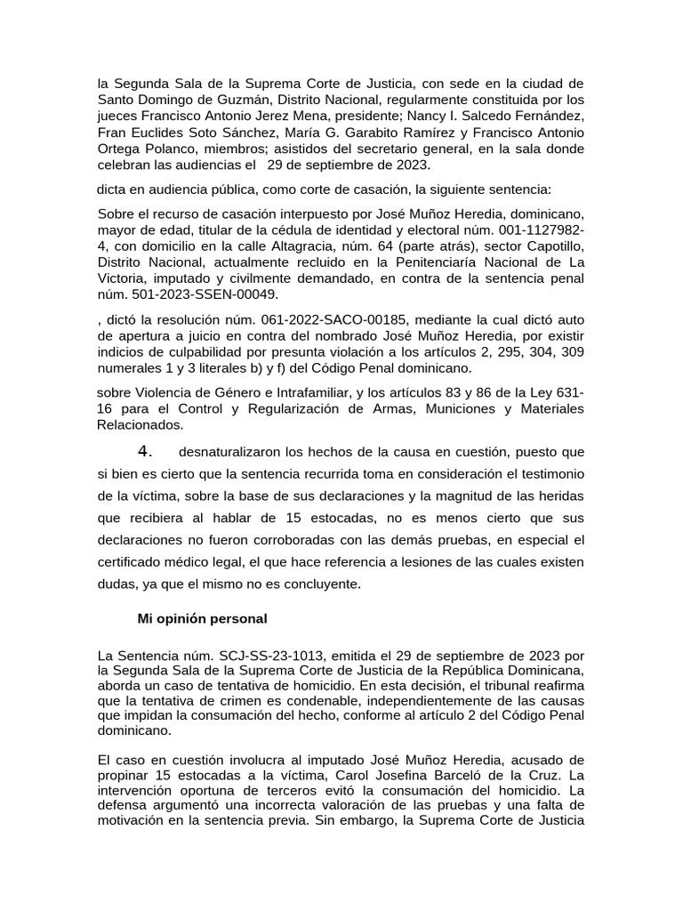 Sentencia sobre tentativa de homicidio en RD | PDF | Homicidio ...