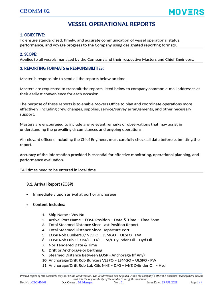 Vessel Operational Reporting Guidelines | PDF | Fuel Oil | Ships