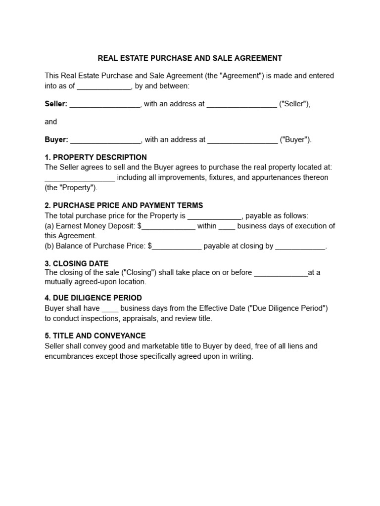 Real Estate Purchase Agreement Template | PDF | Civil Law (Common Law ...