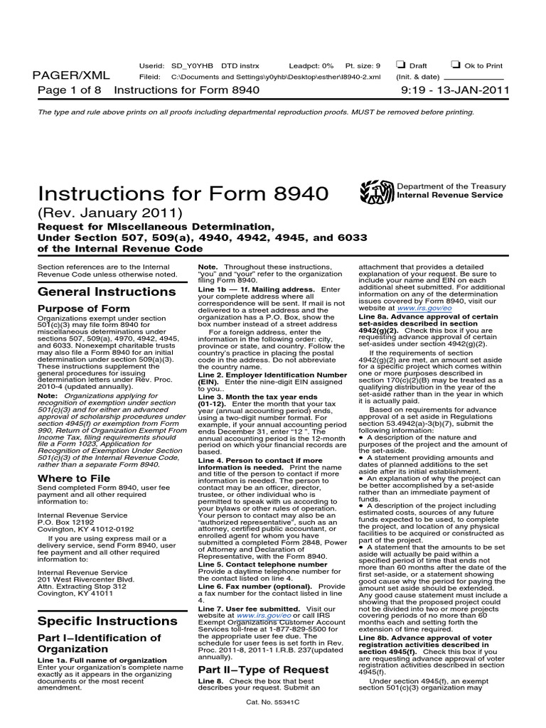 Instructions for Form 8940 | PDF | 501(C) Organization | Tax Exemption