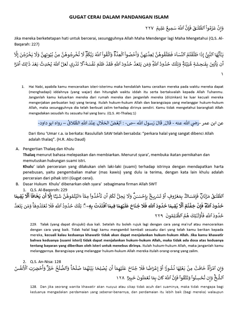 Gugat Cerai dalam Islam: Hukum dan Prosedur | PDF