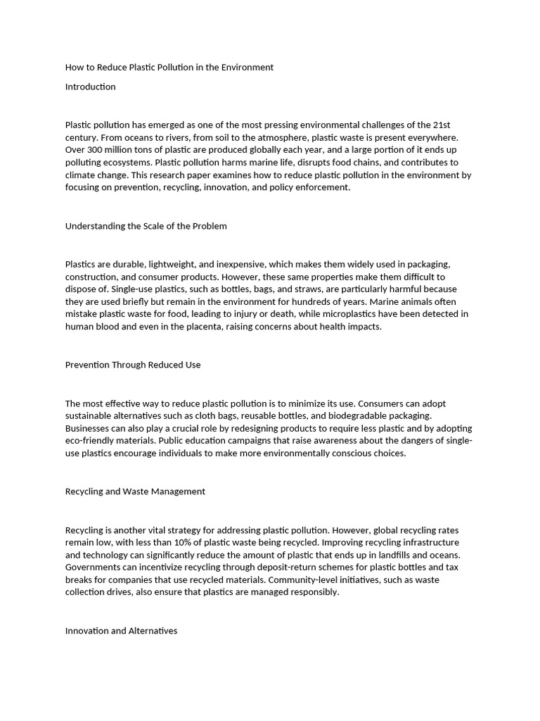 Reducing Plastic Pollution Strategies | PDF | Plastic | Recycling