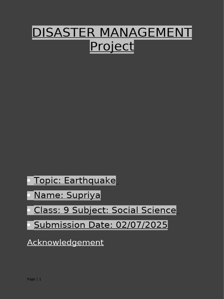 DISASTER MANAGEMENT Project | PDF | Earthquakes | Natural Disasters