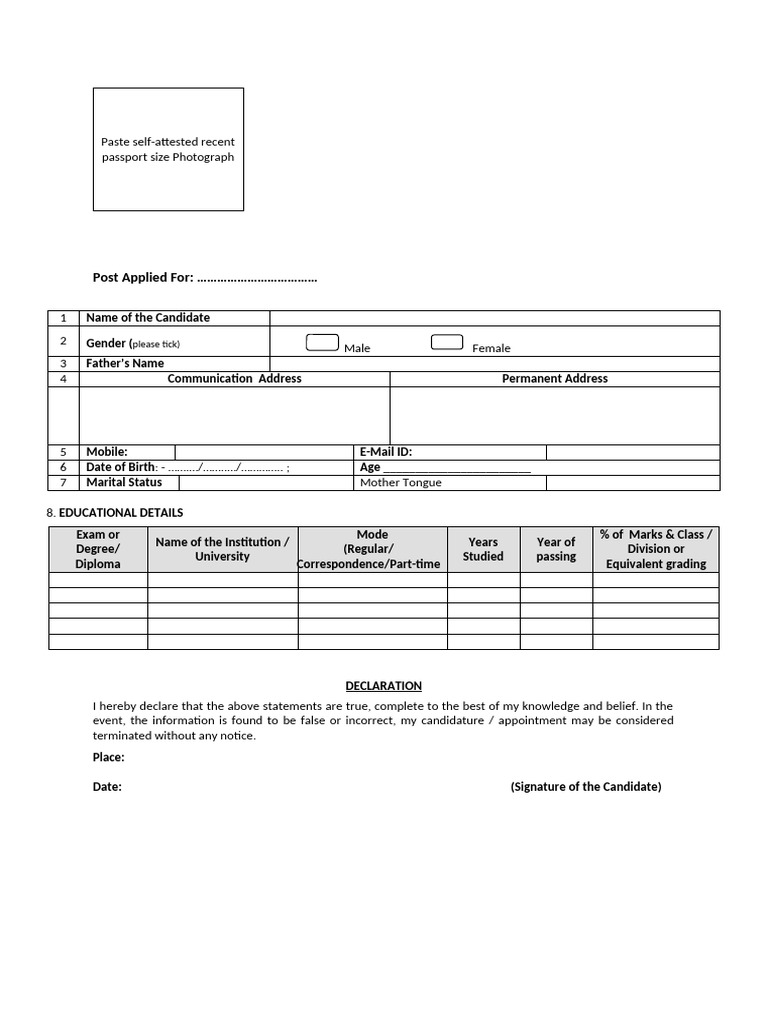 Candidate Application Form Template | PDF