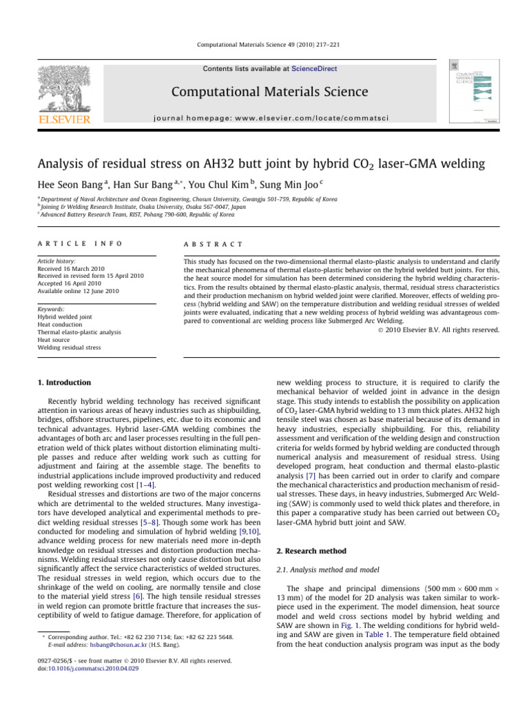 Residual Stress in Hybrid Laser-GMA Welding | PDF | Welding | Construction