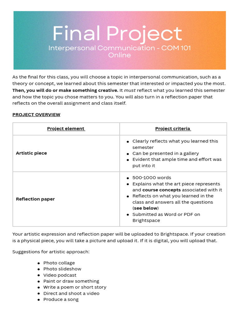 Final Project: Interpersonal Communication | PDF | Communication ...
