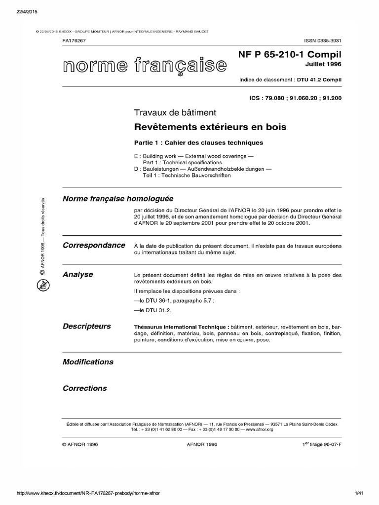 NF DTU 41.2 P65-210-1 - Travaux de Bâtiment - Revêtements Extérieurs en ...