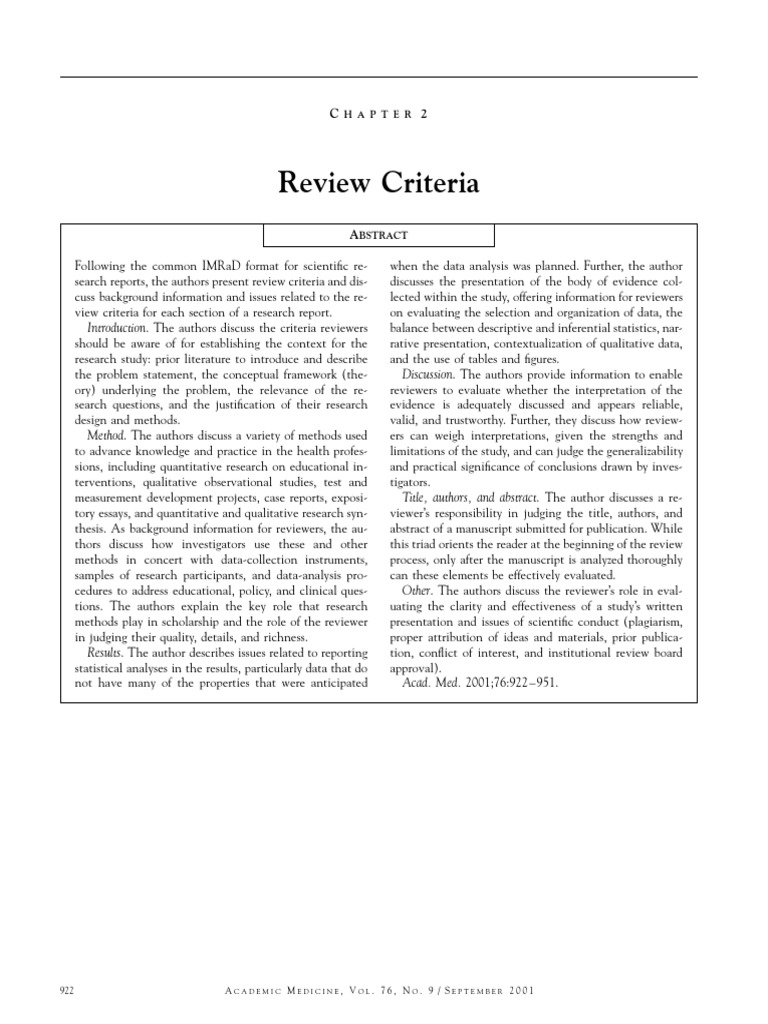 Research Report Review Criteria | PDF | Methodology | Qualitative Research
