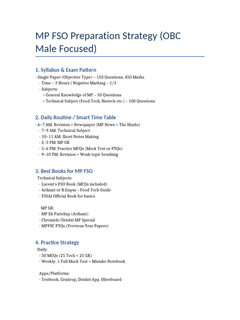 MP FSO Preparation Strategy | PDF