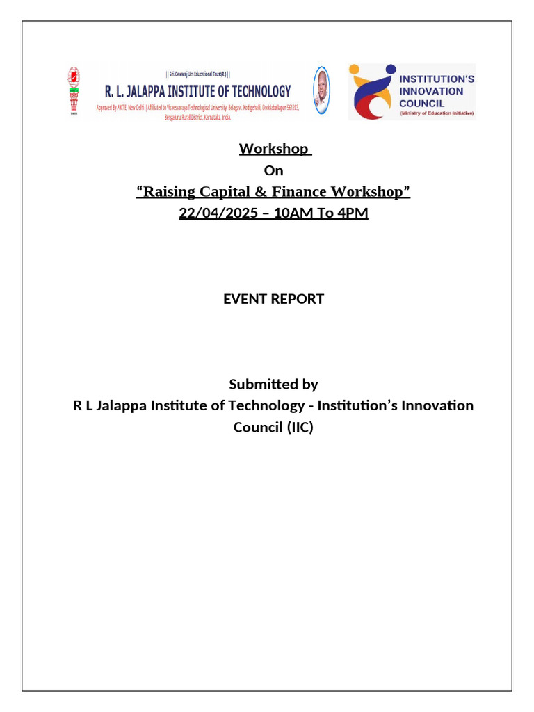 Raising Capital & Finance Workshop Report | PDF | Entrepreneurship ...