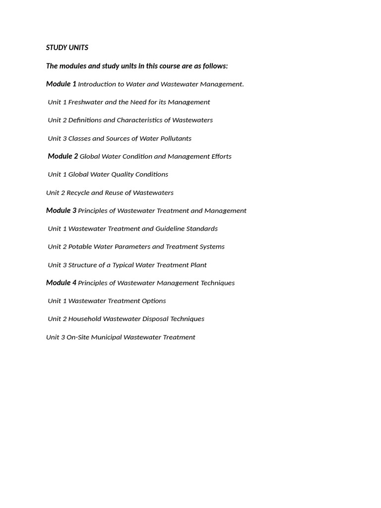 Water and Wastewater Management Course | PDF