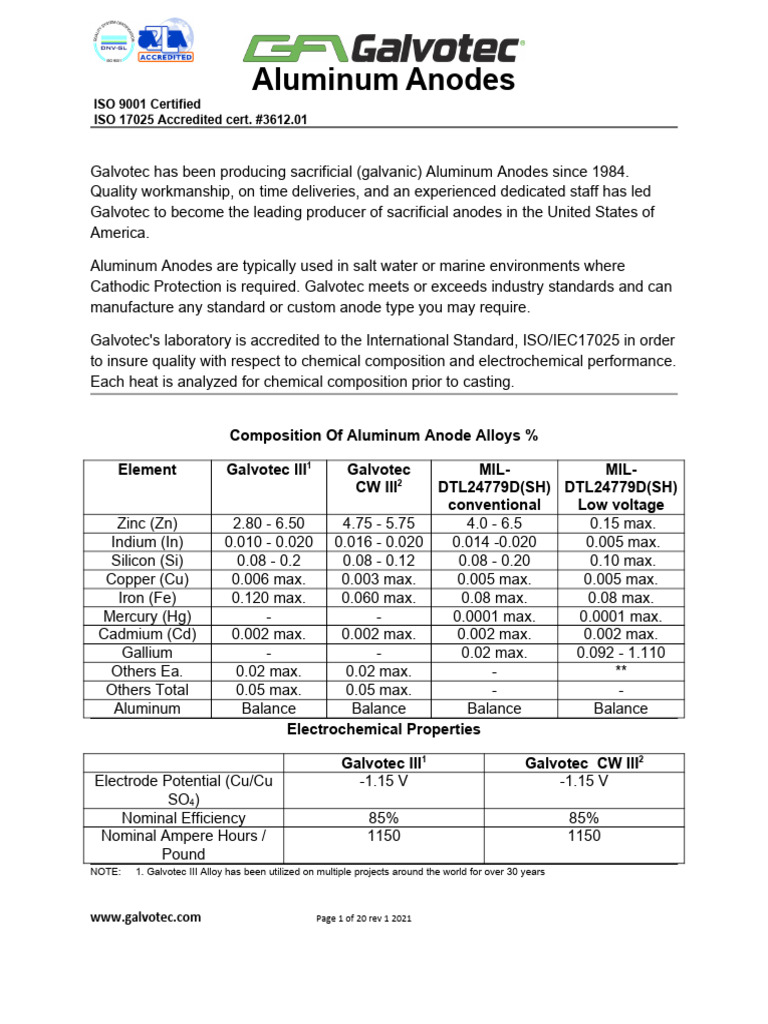 Alumin Anodes 2021 Rev 1 | PDF | Electrochemistry | Electricity