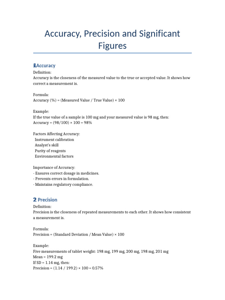 Accuracy Precision SignificantFigures | PDF | Accuracy And Precision ...