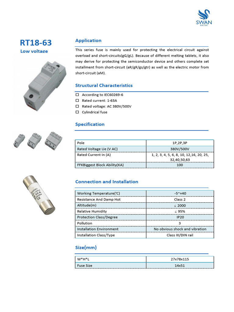 RT18 Low Voltage AC Fuse Specifications | PDF